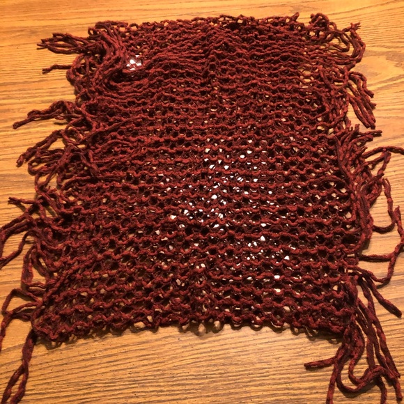 Dark Red Knit Infinity Scarf with Fringe - Picture 4 of 6